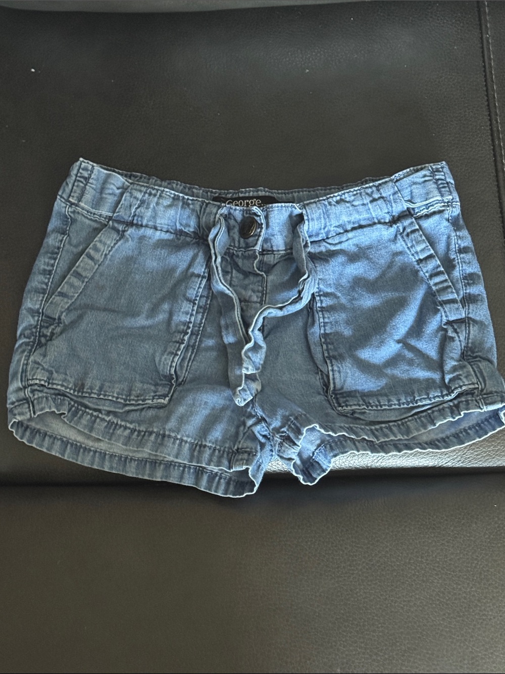 Girls George Blue Cotton Denim Looking Drawstring Pocket Shorts